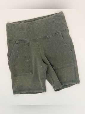 Aerie Soft Biker Shorts Olive Green Ribbed Pockets Size Small Lounge Comfy